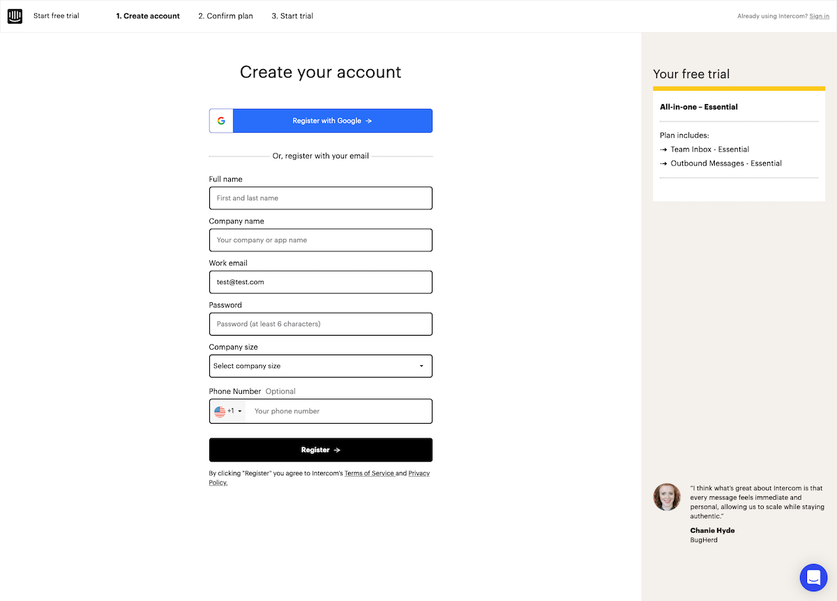 แบบฟอร์มลงทะเบียนอินเตอร์คอม