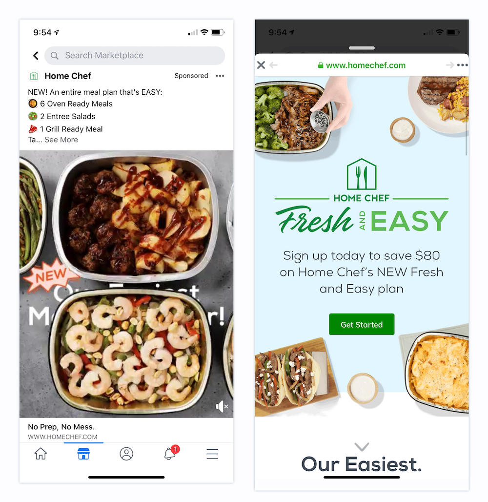 Beispiel für Facebook Marketplace Home Chef