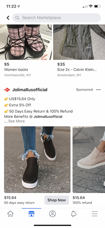 Von Facebook Marketplace gesponsertes Beispiel