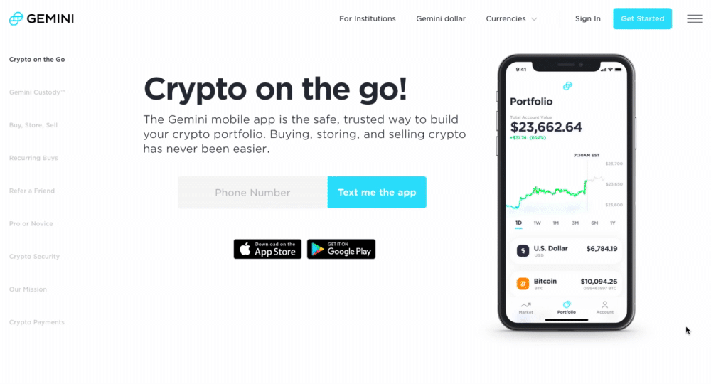 ジェミニビットコインのホームページ