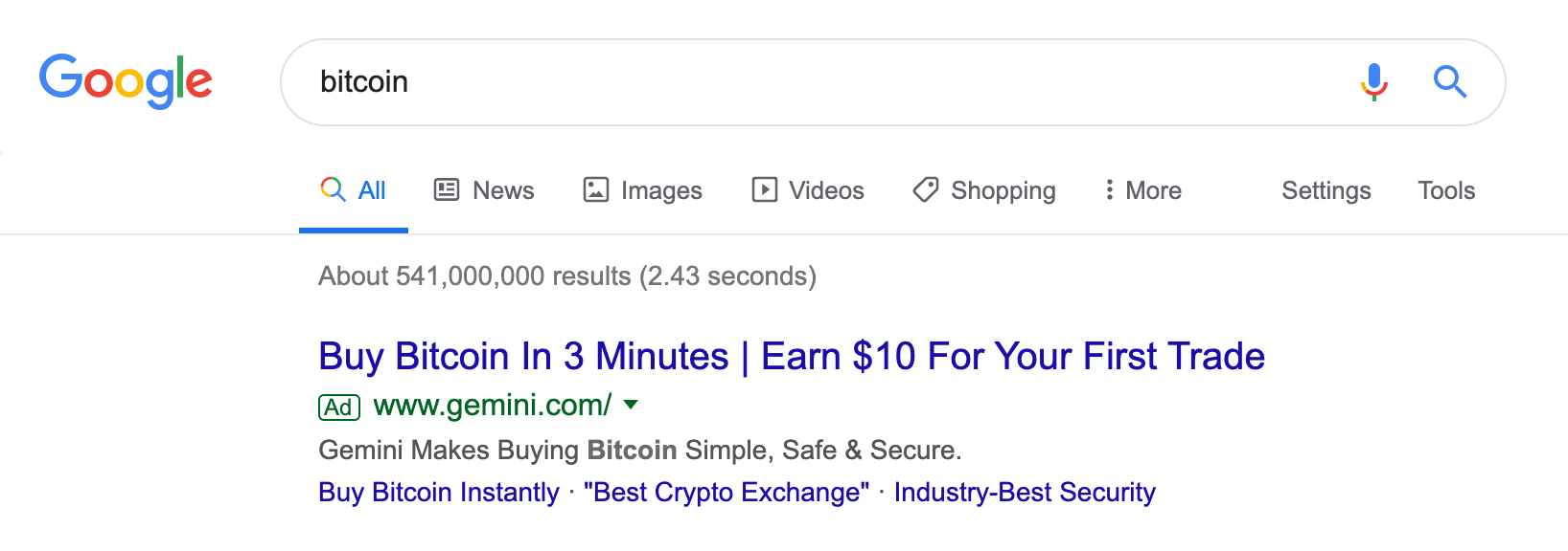 ジェミニ有料検索ビットコイン広告