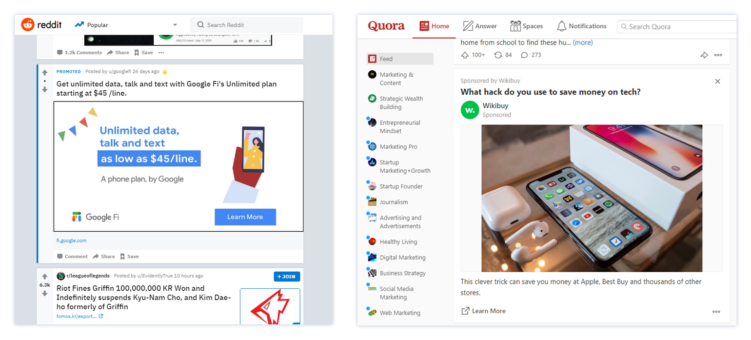 Reddit Ads vs Quora Ads Vergleich
