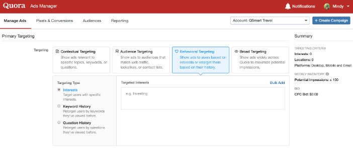 Quora Behavioral Targeting
