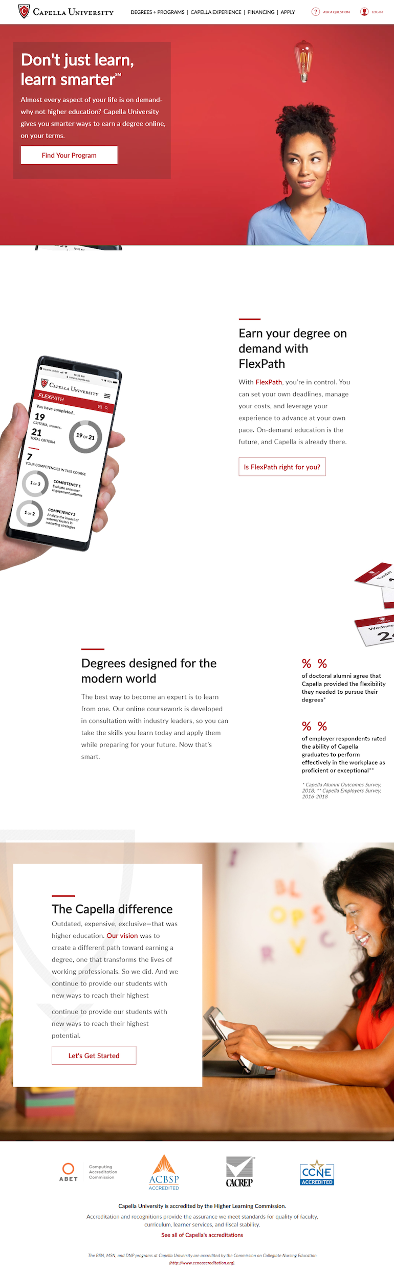 Página inicial da Capella University