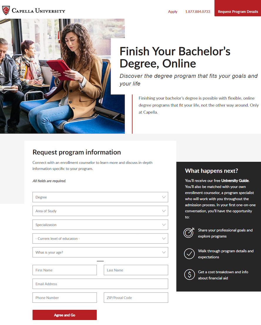 Página inicial do título de bacharel da Capella University