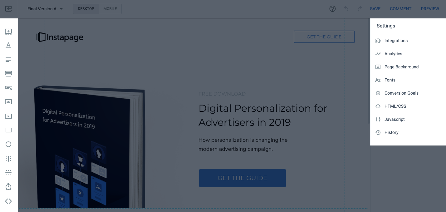 2019 Instapage Builder-Verbesserungseinstellungen