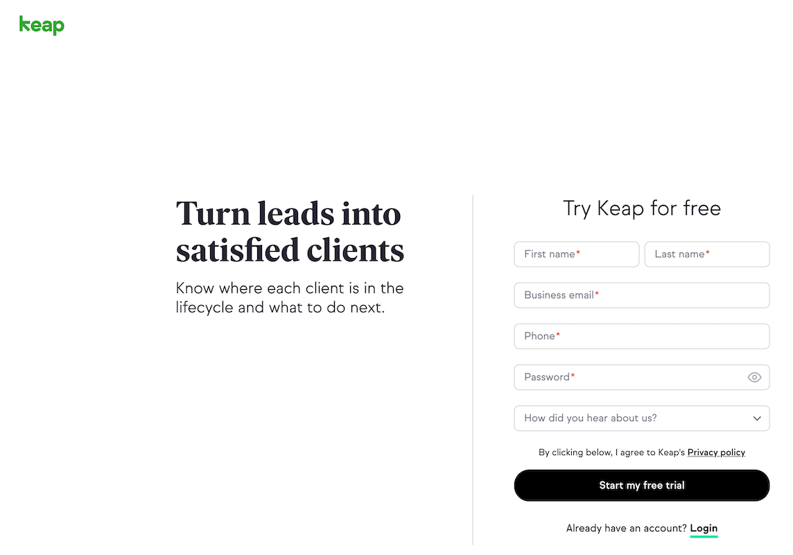 Keap 免费试用注册表单