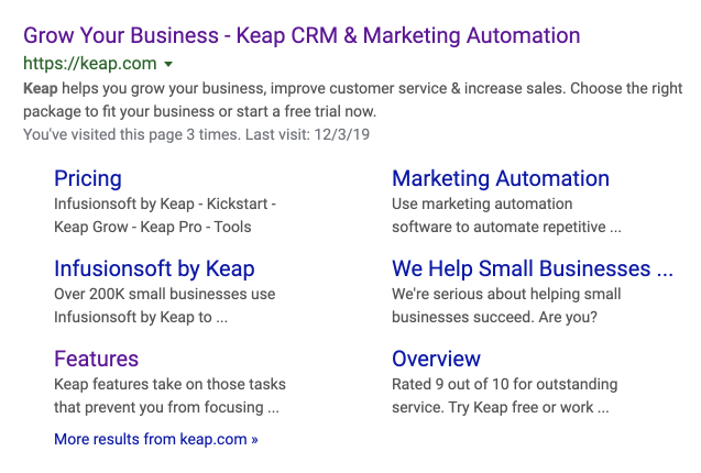 Keap 自然搜索结果