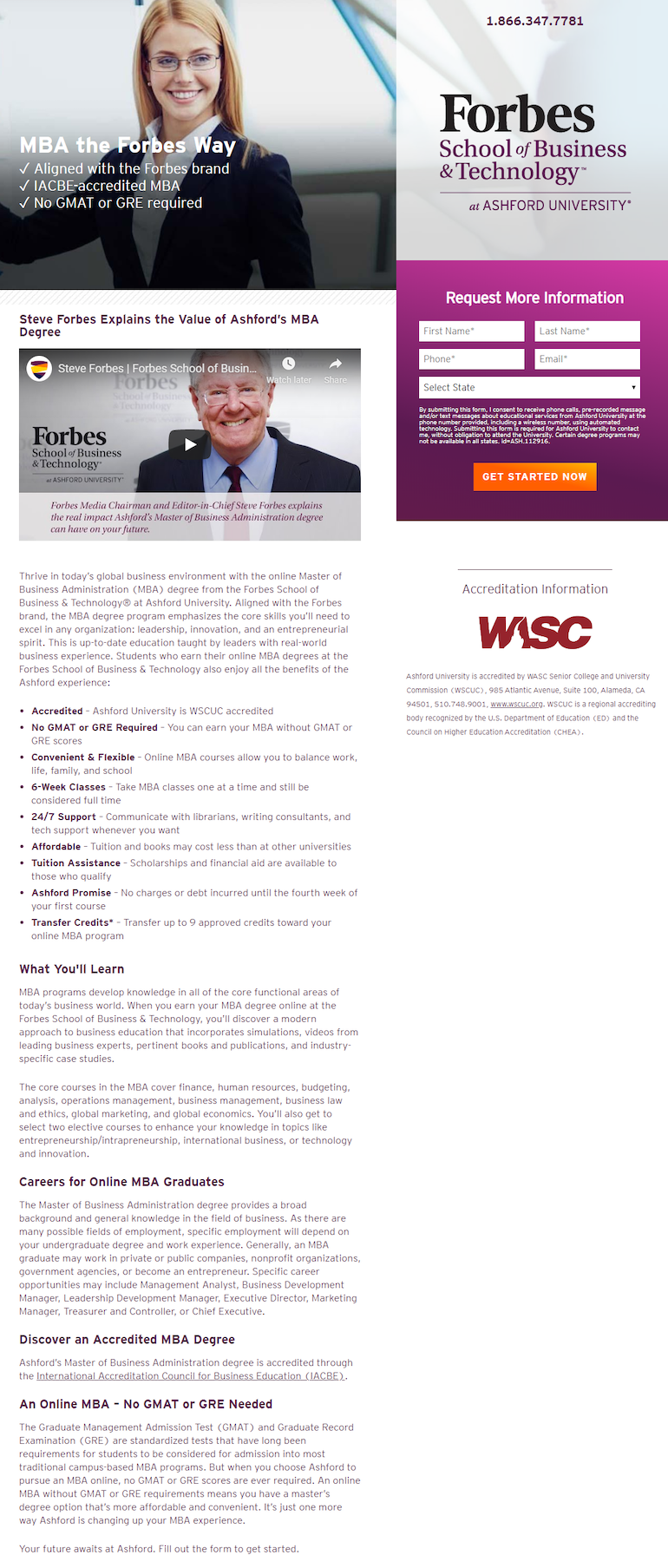 MBA en línea página de la Universidad de Ashford