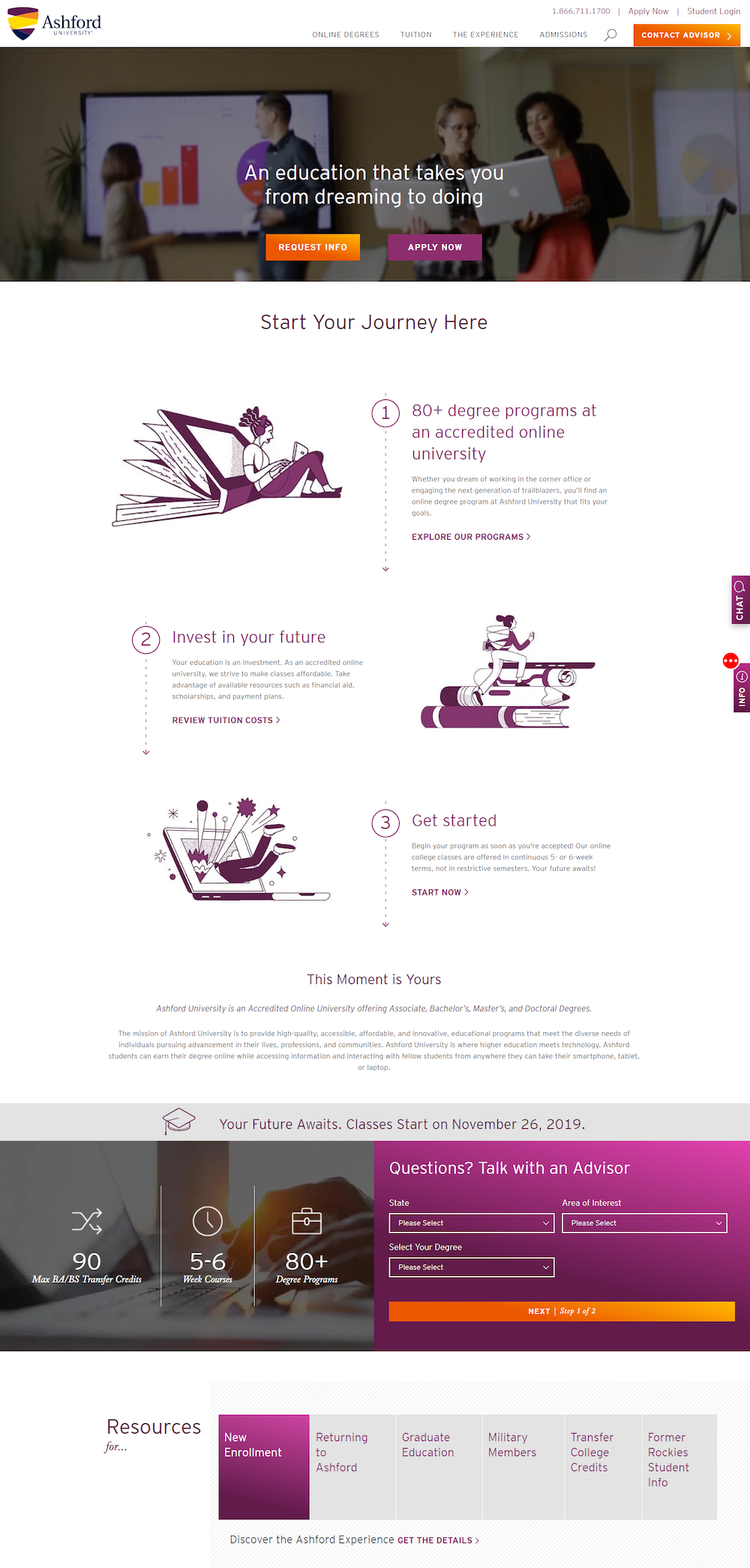 Página de inicio de la Universidad de Ashford