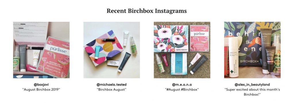 الصفحة المقصودة Birchbox دليل اجتماعي