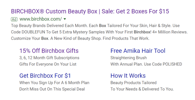 مثال البحث المدفوع Birchbox