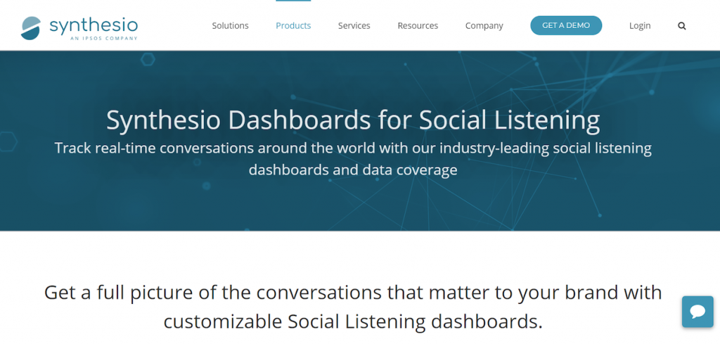 Pagina del prodotto Synthesio ascolto sociale