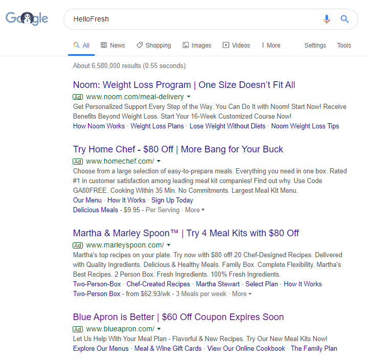 競標競爭對手 HelloFresh 示例