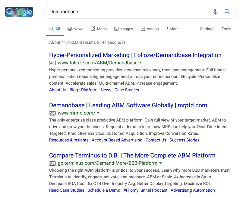 競爭對手瞄準競標戰 Demandbase 示例