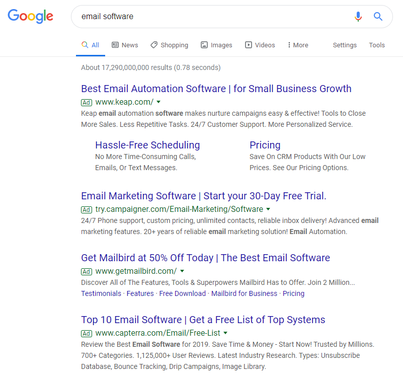 競爭對手定位電子郵件軟件示例