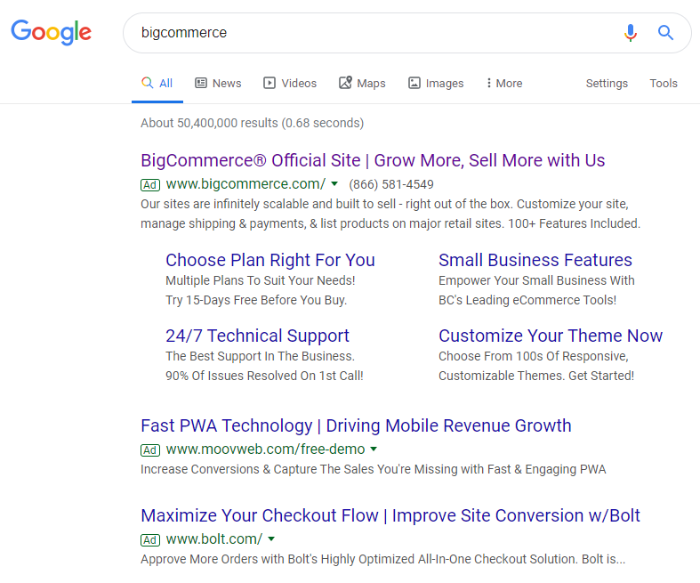 競爭對手定位 BigCommerce 示例