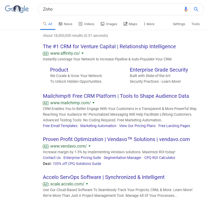 競標競爭對手 Zoho 示例