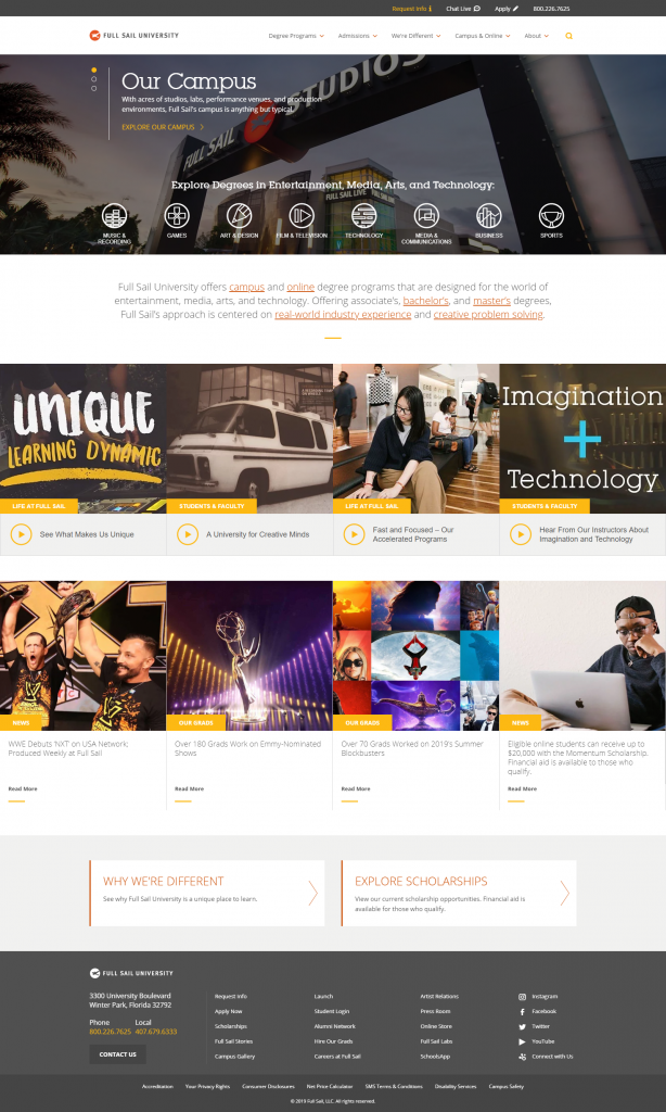 Page d'accueil de l'Université Full Sail