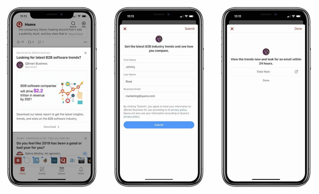 Quora Ads 潜在客户表单示例