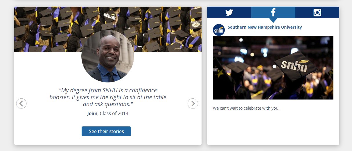 SNHU 홈페이지 소셜미디어 CTA