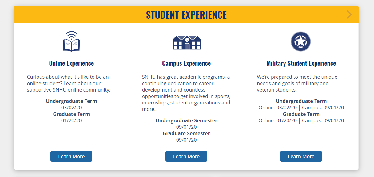 SNHU 홈페이지 CTA 버튼