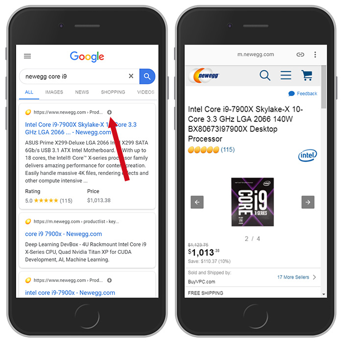 用于电子商务的 AMP 新蛋示例