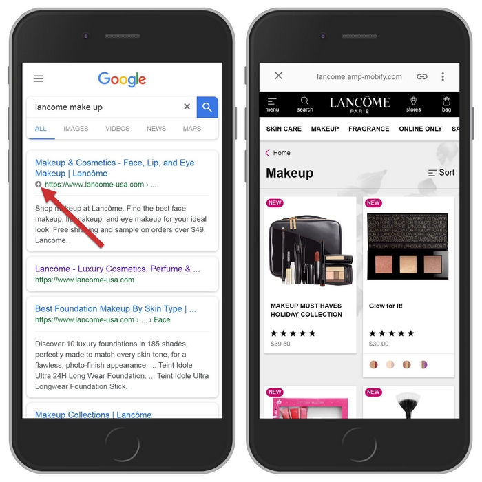 用于电子商务的 AMP 兰蔻示例