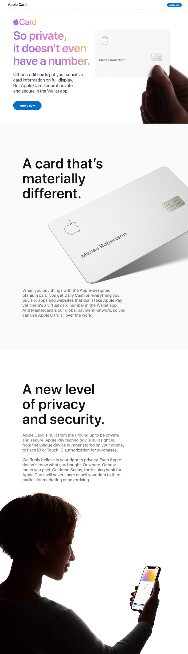 หน้า Landing Page ความเป็นส่วนตัวหลังคลิกของ Apple Card