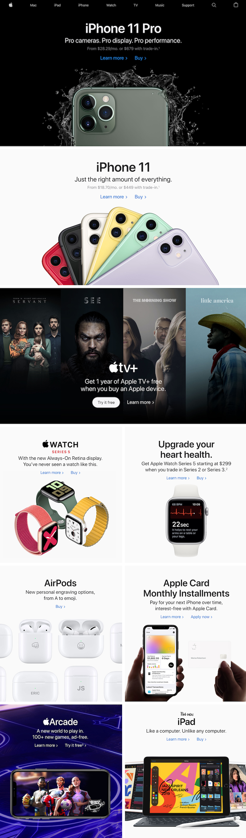 การเปรียบเทียบหน้าแรกของ Apple