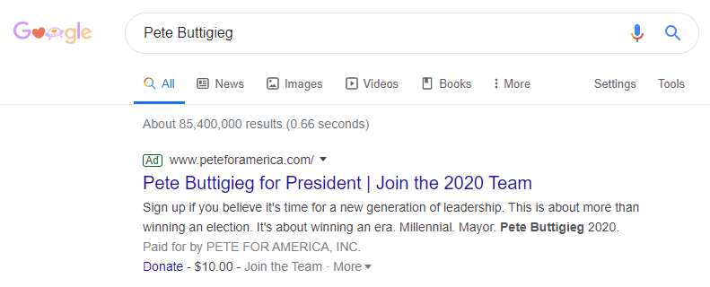 Pete Buttigieg iklan pencarian berbayar