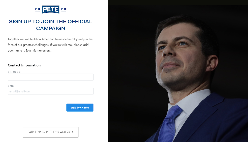 Halaman daftar pendaftaran Pete Buttigieg