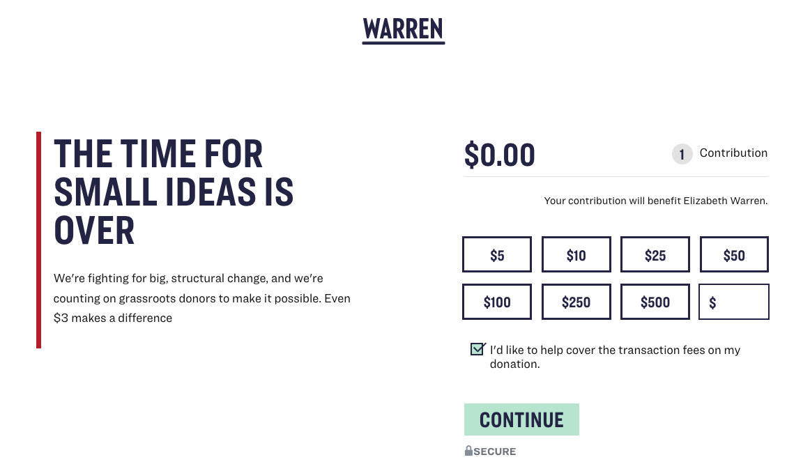 Elizabeth Warren przekazuje stronę docelową rozszerzenia