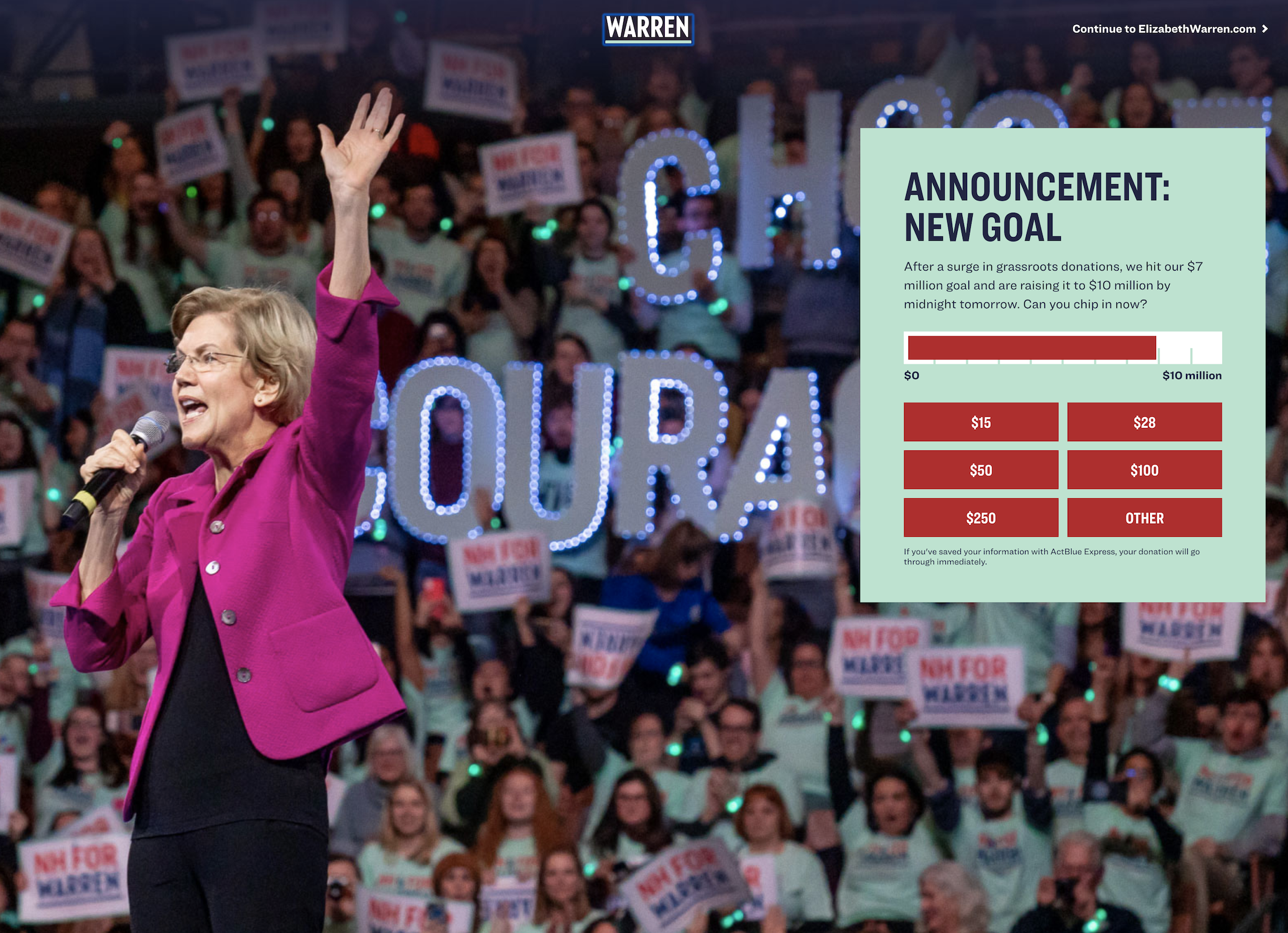 Elizabeth Warren nagłówek strony Google