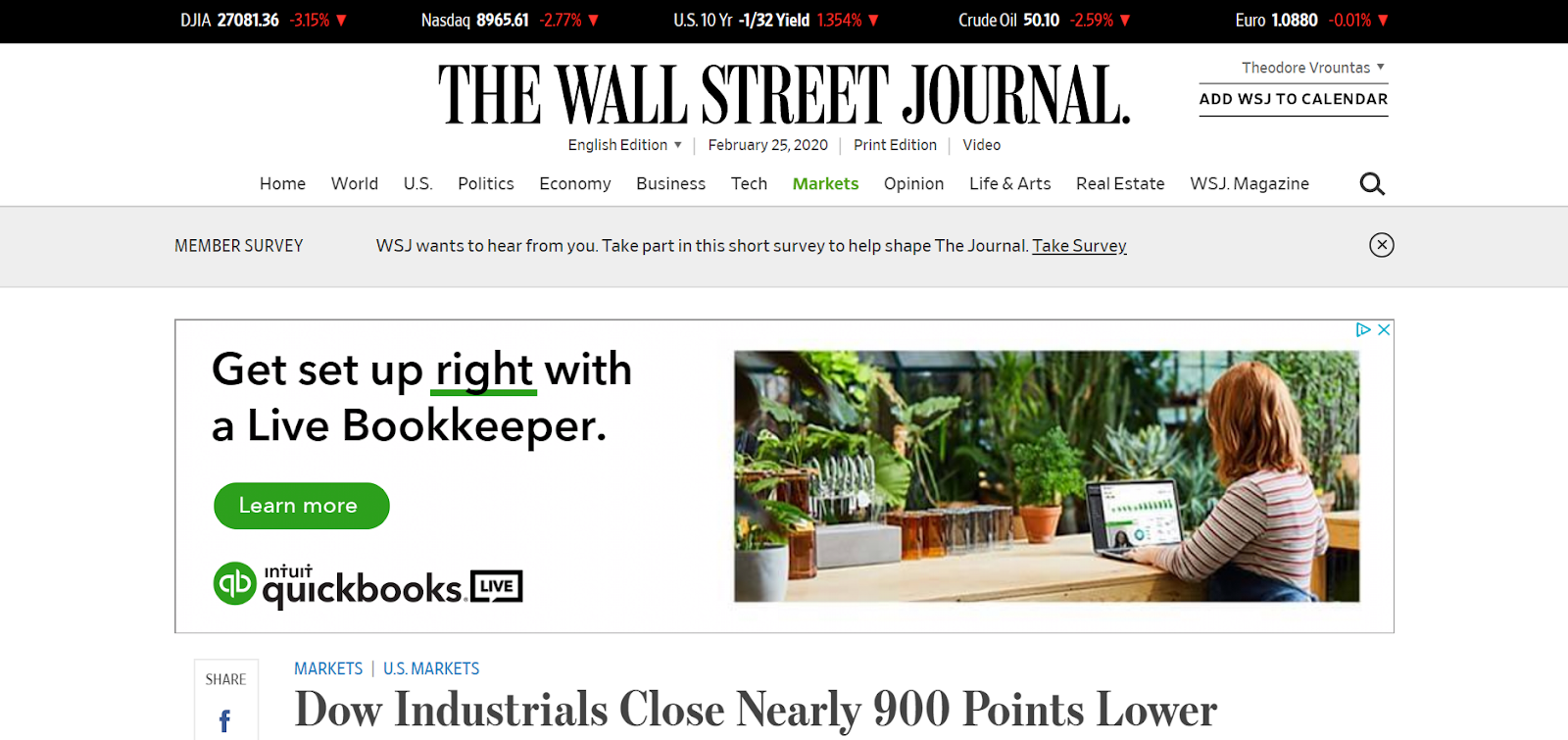 контекстная реклама пример Wall Street Journal