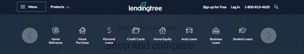 Tab produk beranda LendingTree