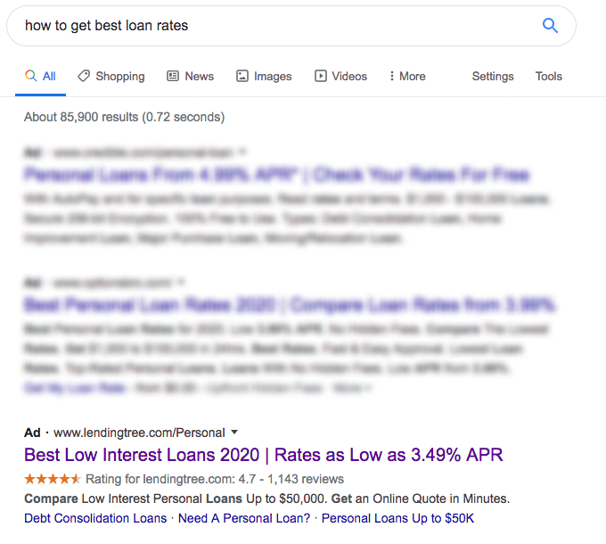 Iklan pencarian Google LendingTree