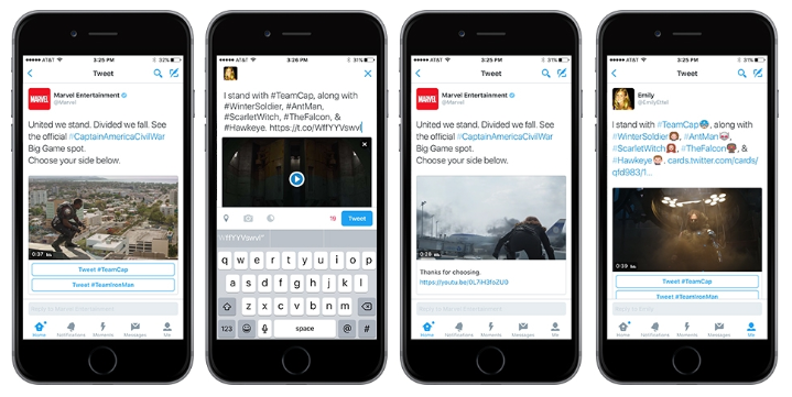 Beispiel für Twitter Conversational Ads Marvel