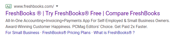 الإعلان المقارن FreshBooks البحث المدفوع