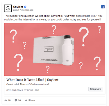 เสียงของลูกค้า ตัวอย่าง Facebook Soylent