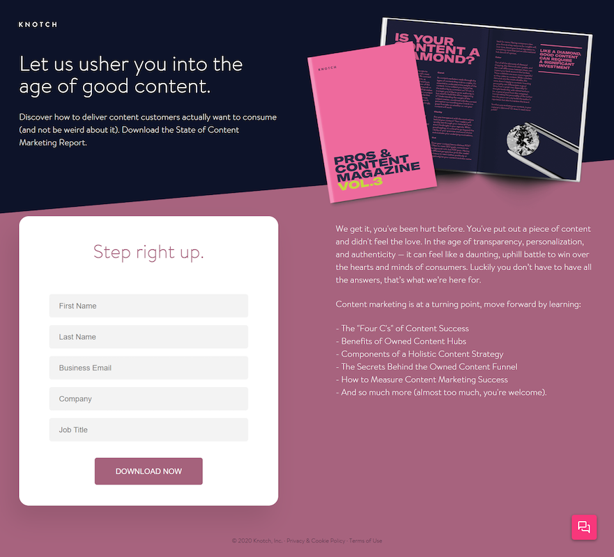 контентная реклама Knotch landing page