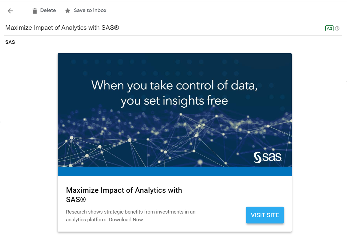 контентная реклама предложение SAS Gmail