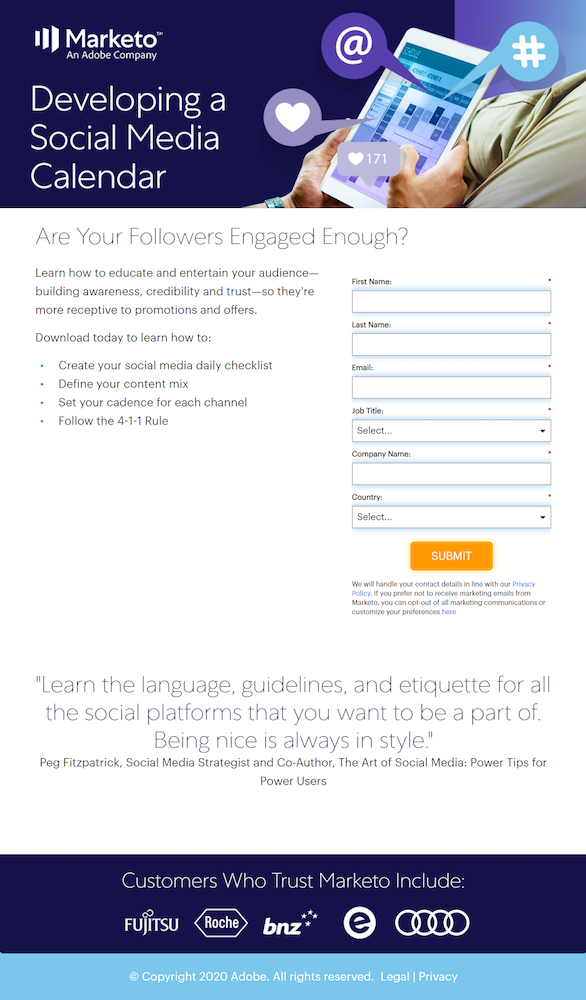 контентная реклама Marketo лендинг страницы