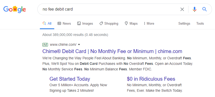 Chime-Zielseiten-Google-Suchanzeige