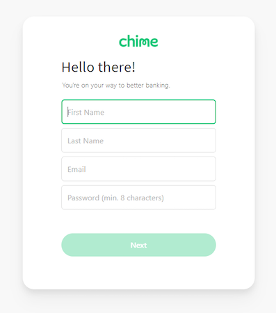 Chime Landingpage-Anmeldeformular