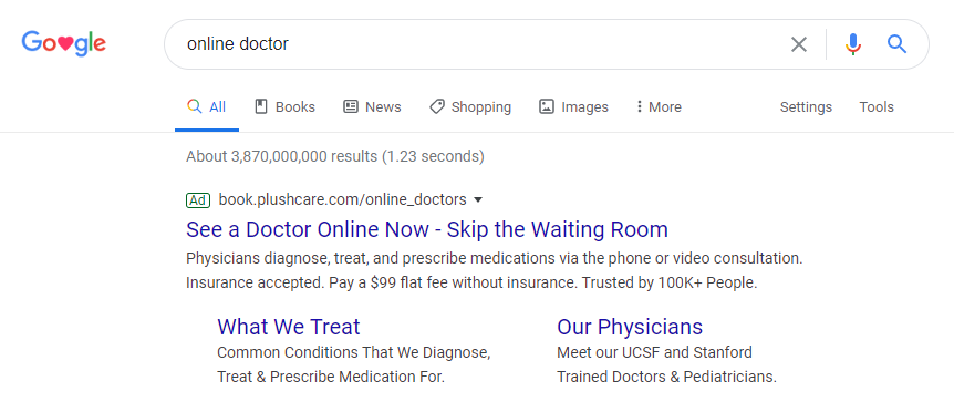 البحث في مقابل الإعلانات الصورية على سبيل المثال