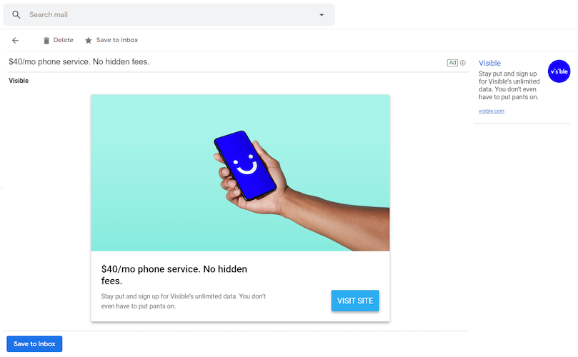 ช่องทางโฆษณา ตัวอย่างเนื้อหาที่สนับสนุนโดย Gmail