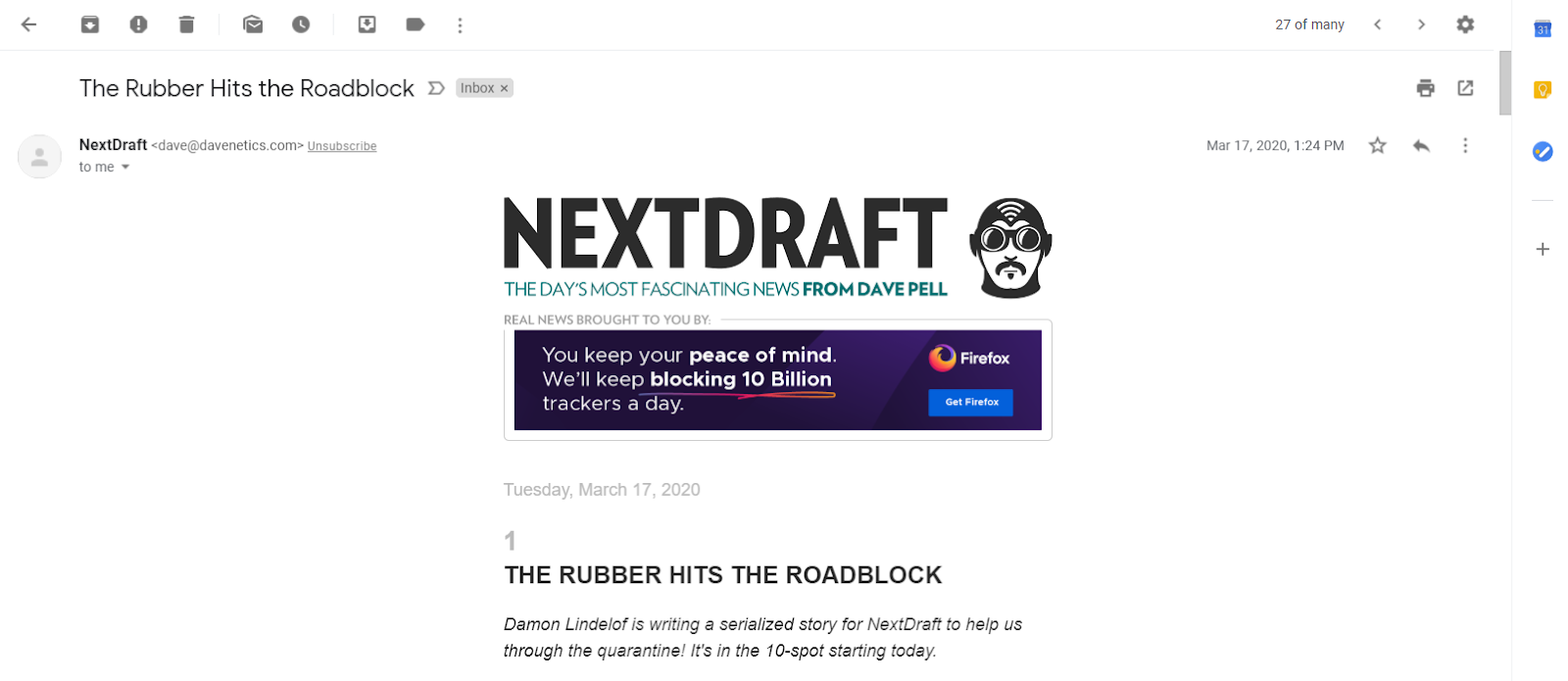 ตัวอย่างอีเมลโฆษณาช่องทางโฆษณา Firefox