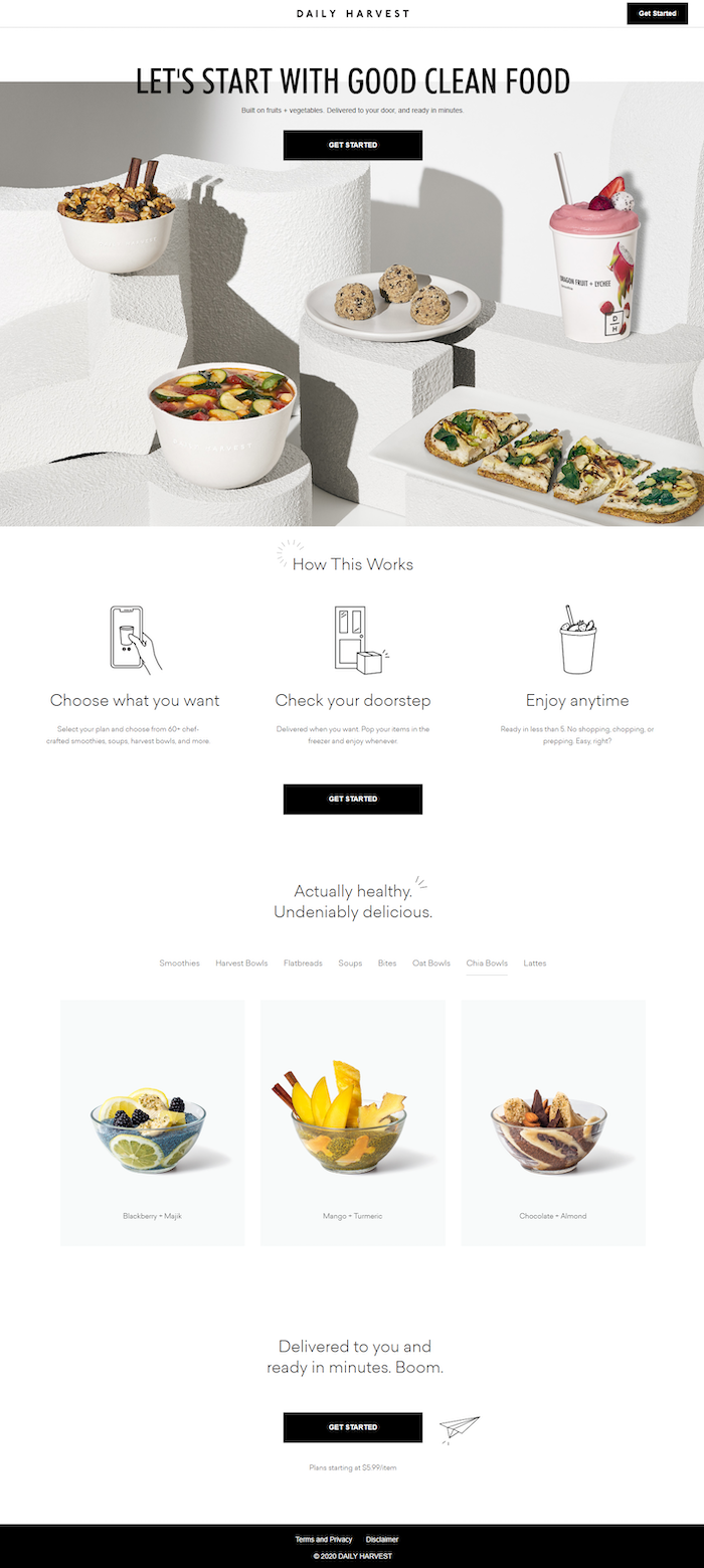 Daily Harvest 品牌搜索登陆页面