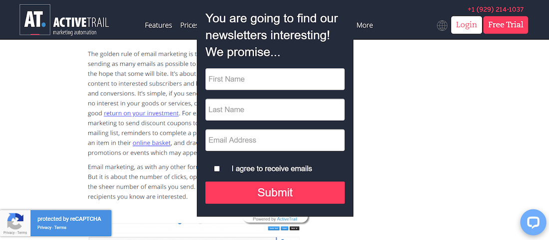 przykład formularza ActiveTrail marketingu opartego na pozwoleniach